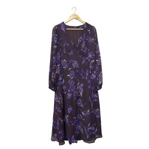 Lauren Ralph Lauren Floral Georgette Midi Dress Plum Purple 12P Petite